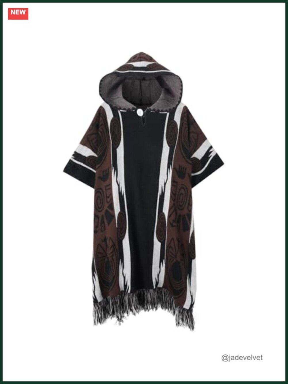 Cotton Blend Mexican Knit Poncho Hooded Sarape Bohemian Hippie Shawl Wrap